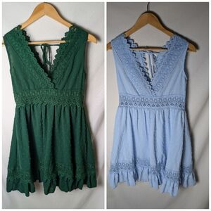 Shein Bundle 2 Sleeveless Lace Dresses Green And Baby Blue Size M/6